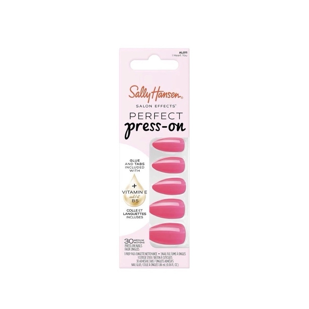 Sally Hansen Perfect Press-On Nails "I Heart You" AL011 Pink ~ Glue Included NIB